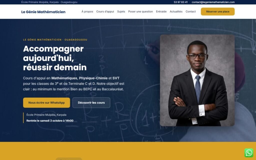 Site web du Génie Mathématicien, cours d'appui à Ouagadougou